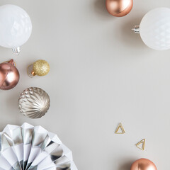 Festive baubles on a gray background social ads template