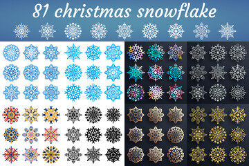 Snowflake vector icon background set. Winter christmas snowflake crystal element.
