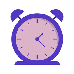 Fototapeta na wymiar Violet alarm clock. Timepiece in flat style.
