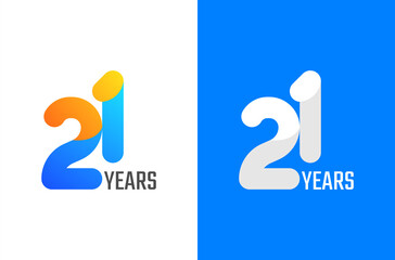 21 years anniversary logo design. 3d number logo for celebration with colorful and simple concept