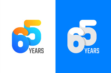 65 years anniversary logo design. 3d number logo for celebration with colorful and simple concept