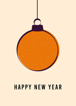 New Year's Card With An Orange Christmas Ball. Vector Illustration In A Flat Style.