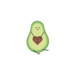 Cute vector avocado with cute heart avocado pit