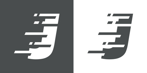 Fototapeta premium Símbolo rapidez. Logotipo con letra inicial J con líneas de velocidad en fondo gris y fondo blanco