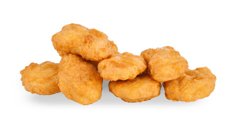 Fried chicken nuggets isolated on white background.
