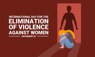 vector illustration, a woman cowering in fear against the background of a man's shadow, as a banner or poster, International Day
for the Elimination of Violence
against women.