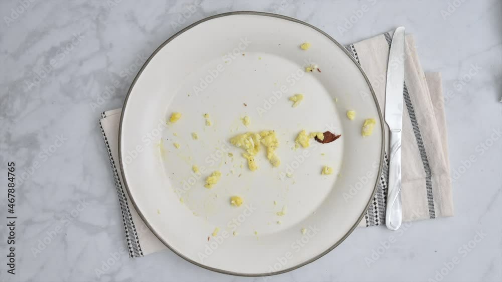 Wall mural bacon, egg and toast breakfast disappearing from a plate, stop motion animation