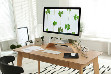 Stylish room interior with comfortable workplace. Home office