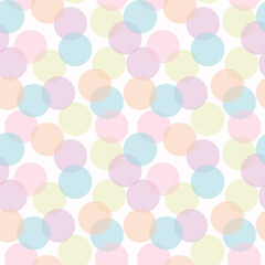 Large pastel confetti seamless vector pattern. Bold, polka dot spots in soft, light rainbow colors on a white background. Subtle, neutral, colorful, fun repeat backdrop, surface texture print. 