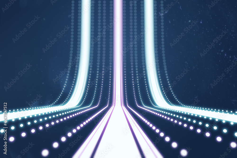 Poster abstract white digital stripes on blurry blue background. design and motion concept. 3d rendering.
