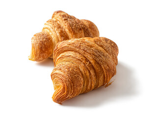 Fresh croissants from a French bakery on a white background
