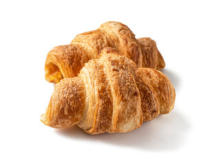 Fresh puff pastry croissants on a white background