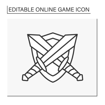 Fighting game line icon. Crossed swords and shields. Online game concept. Isolated vector illustration.Editable stroke