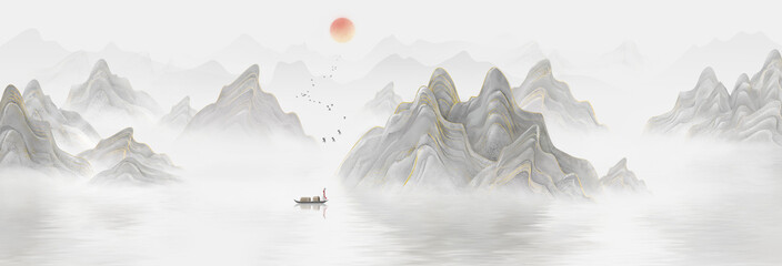 Artistic conception Chinese style ink landscape painting