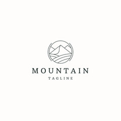 Mountain with line style logo icon design template flat vector