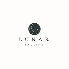 Crescent moon lunar line art style logo icon design template flat vector