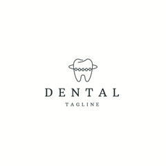 Tooth dental with line style logo icon design template flat vector