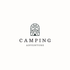 Camping logo with line style logo icon design template flat vector