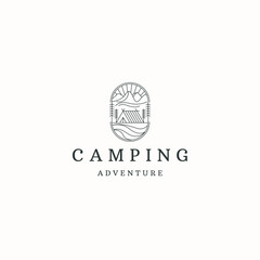 Camping logo with line style logo icon design template flat vector