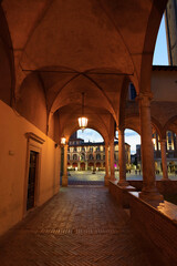 Forli, Emilia-Romagna, Italy: the city at evening, cloister of San Mercuriale church