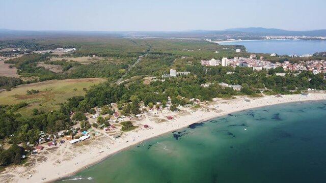 Amazing Aerial view of South Beach of town of Kiten, Burgas Region, Bulgaria 