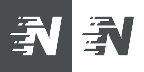 Símbolo rapidez. Logotipo con letra inicial N con líneas de velocidad en fondo gris y fondo blanco © teracreonte