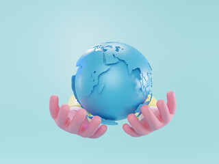 Hand holding globe, social network, globalization business, 3d rendering