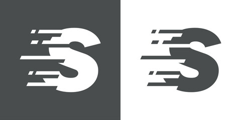 Símbolo rapidez. Logotipo con letra inicial S con líneas de velocidad en fondo gris y fondo blanco © teracreonte