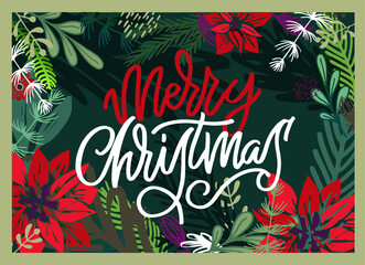 Merry Christmas and happy new year - cute postcard. Holiday poster. Winter card. Lettering label for poster, banner, web, sale, t-shirt design. Classic retro symbol. New year holiday greeting card. Ve