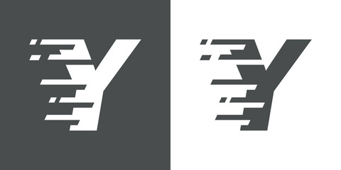 Símbolo rapidez. Logotipo con letra inicial Y con líneas de velocidad en fondo gris y fondo blanco - obrazy, fototapety, plakaty
