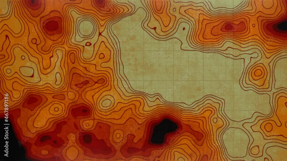 Aufkleber Animated colored topographic map on old worn surface 3d rendering loop animation