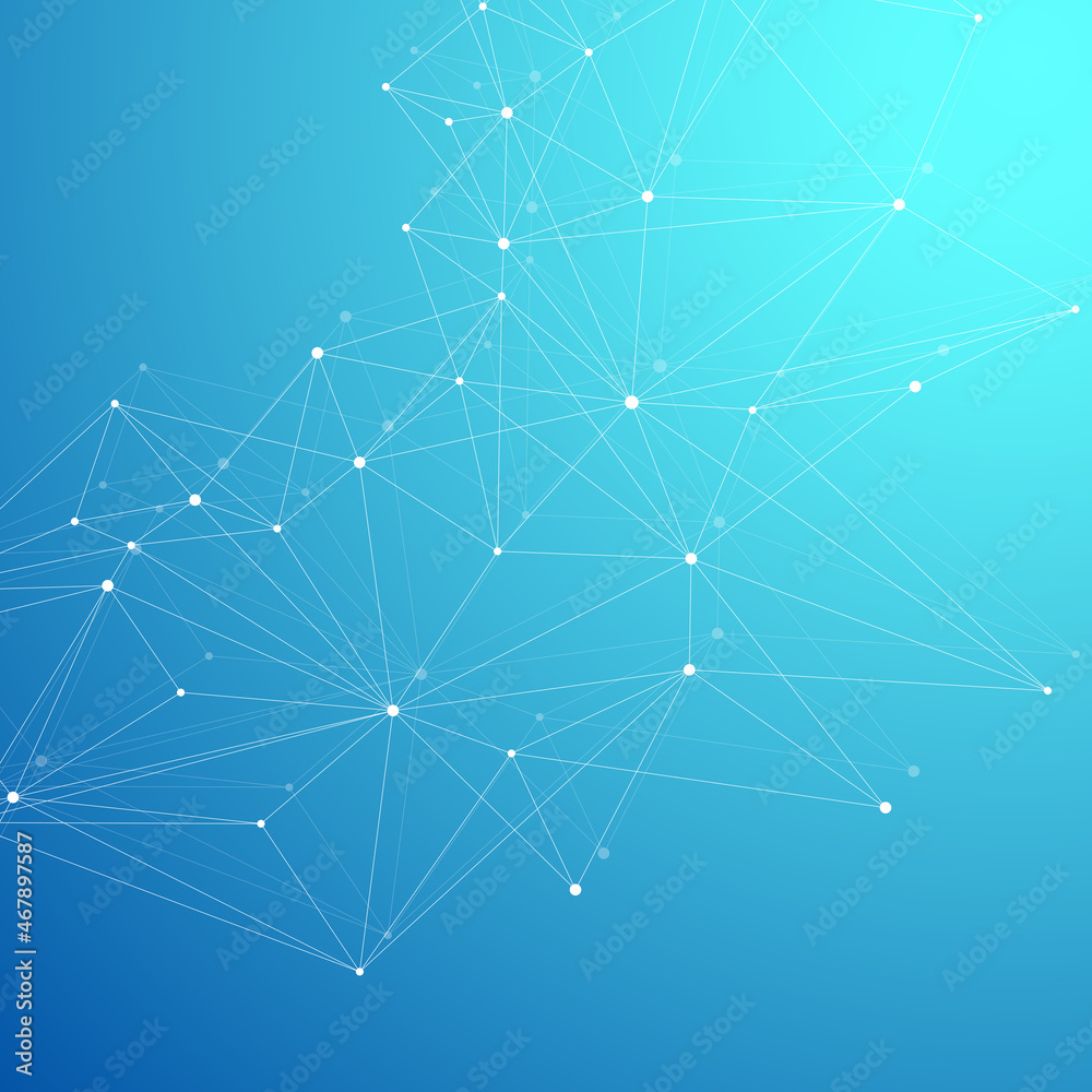 Poster Abstract plexus background with connected lines and dots. Wave flow. Plexus geometric effect Big data with compounds. Lines plexus, minimal array. Digital data visualization, illustration