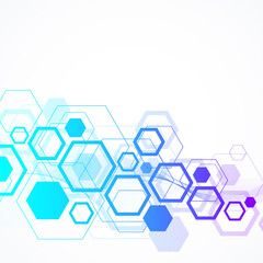 Abstract hexagonal background with waves. Hexagonal molecular structures. Futuristic technology background in science style. Graphic hex background for your design, illustration
