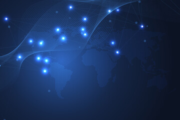 Global network connections with points and lines. Wireframe background. Abstract connection structure. Polygonal space background, illustration