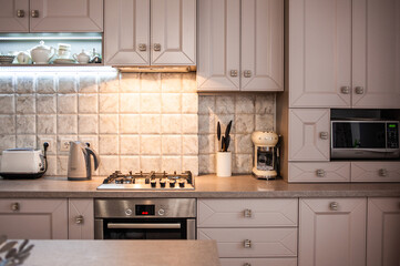 Interior of the apartment for rent. Light tone condominium