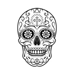 Decorative mexican sugar skull. Stylized skull. Day of the Dead. Stencil art.  Sugar skull. Mexican skull.
