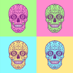 Pop Art mexican sugar skull. Stylized skull. Day of the Dead. Stencil art.  Sugar skull. Mexican skull.