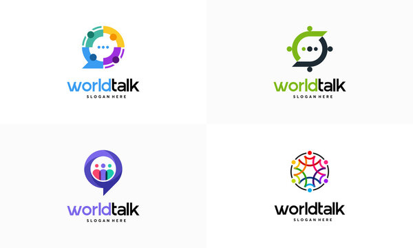 Set Of World Forum Logo Designs Concept Vector, World Talk Logo Symbol Designs, Discuss Symbol