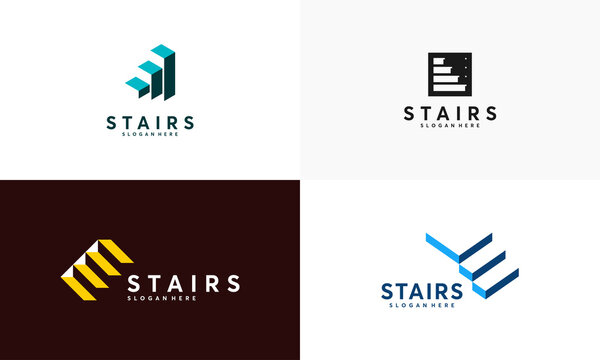 Set of Simple Stairs logo vector modern graphic, Stairway logo symbol icon