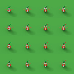 3D rendering snowman seamless pattern on green background