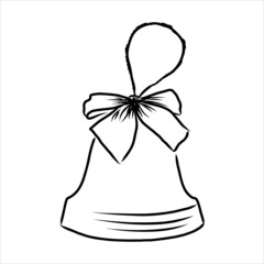 Vector hand drawn bells with bow. Black sketch on white background.