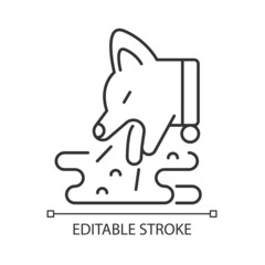 Vomiting pet linear icon. Emesis and throwing up. Stomach content explosion. Digestive problems. Thin line customizable illustration. Contour symbol. Vector isolated outline drawing. Editable stroke