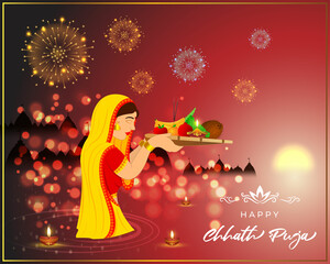 Illustration for the chhath puja-indian festival.