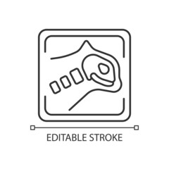 Pet x rays linear icon. Radiography diagnostic. Tomographic analysis. Pet skeleton examination. Thin line customizable illustration. Contour symbol. Vector isolated outline drawing. Editable stroke