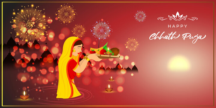 Illustration for the chhath puja-indian festival.