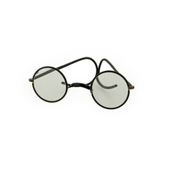 Vintage round eyeglasses on white background .