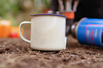 hiking mug in the forest