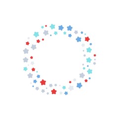 Colorful geometric stars frame - wreath. Abstract vector background with colorful stars shapes consisting of spherical geometric particles. Star's frame's colorful halftone.