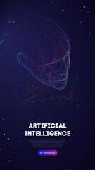 Fototapeta premium Ai digital brain. Artificial intelligence woman. Human head robot digital technology background.