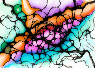 Neurographic concept abstract colorfull pencil, marker and pen lines, abstract art  illustration